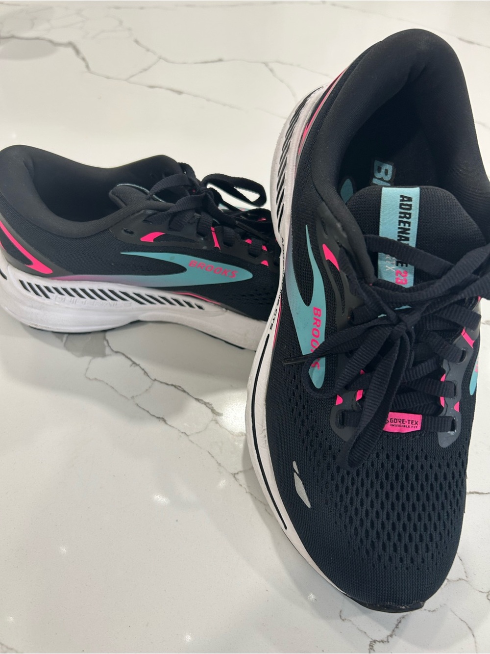 Brooks Adrenaline 23 Women's Black Running Shoes with Teal and Pink Accents